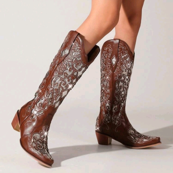 Shoes - Western Cowboy Boots With Wide Calf Cowgirl Boots Women Sparkly Rhinestone